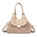 Chic beige pleated crossbody handbag with retro metal buckle and adjustable strap - Khaki