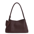 Dark brown woven leather hobo shoulder bag with a matching small charm pendant - Brown