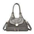 Dark grey leather crossbody bag with pleated texture and stylish layered fold design - Gray