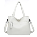 Large capacity soft leather crossbody tote bag in cream white with litchi texture - White