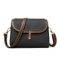 Retro flap crossbody bag in dark grey twill and brown leather with gold metal buckle - Black