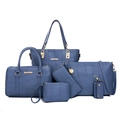 6-teiliges blaues Handtaschen-Set mit Krokodilmuster, Shopper und Umhängetasche - 6-Teiliges Set / Blau