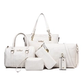 Luxus 6-teiliges weißes Handtaschen-Set mit Kroko-Muster inklusive Shopper und Umhängetaschen - 6-Teiliges Set / Weiß