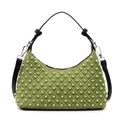 Borsa a tracolla in pelle scamosciata verde erba con perle e manici in pelle nera - Verde