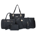 Black 6-piece set of crocodile embossed bags including tote and crossbody purses - 6-Piece Set / Black