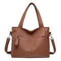 Brown faux leather large tote bag with top handles and adjustable shoulder strap - Brown