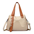Elegant pleated tote bag in beige leather with brown straps and metal letter detailing - Apricot