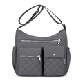 Large gray nylon crossbody bag with multi-pocket design and adjustable shoulder strap - Gray