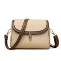 Vintage small square shoulder bag in beige woven material with brown leather trim - Khaki