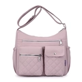 Dusty pink nylon crossbody bag with quilted pockets and adjustable strap for women - Light Pink