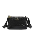Black snake embossed Boston bag with golden kangaroo logo and adjustable strap - Black