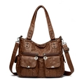 Vintage brown soft leather motorcycle tote bag with multiple pockets and shoulder strap - Brown