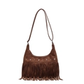 Bolso hobo marrón de ante con flecos y tachuelas de estrella estilo bohemio retro - Marrón