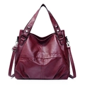 Borsa da donna in morbida pelle PU bordeaux con manici e tracolla regolabile - Rosso