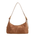 Bolso medialuna de ante marrón con costuras verticales y elegantes hebillas doradas - Marrón