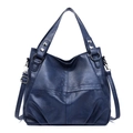 Borsa tote blu scuro in pelle di grande capacità con tracolla rimovibile per donna - Blu