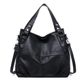 Borsa tote classica in pelle PU nera con trama a grana e spalline regolabili - Nero