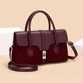 Sac fourre-tout vintage bordeaux en cuir avec patchwork de daim et fermoir métallique - Rouge