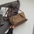 Dunkelkhaki Segeltuch-Handtasche mit braunen Ledergriffen und verstellbarem Schultergurt - Ohne Anhänger / Khaki