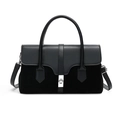 Retro black patchwork handbag with matte finish and silver twist lock in white background - Black