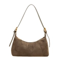 Bolso hobo de gamuza marrón con costuras verticales y anillas metálicas doradas - Verde