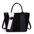 Secchiello classico in ecopelle nera patchwork con nastro a contrasto e tracolla - Nero