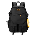 Black laptop backpack with orange zipper pulls and waterproof fabric on white background - Black