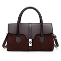 Vintage large-capacity tote bag in dark brown color-block leather and suede - Brown