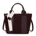 Grande borsa a secchiello vintage marrone scuro in pelle mista con cinturino decorativo - Marrone