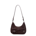 Sac bandoulière chic en daim marron avec nœud élégant et sangles décoratives - Marron
