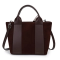 Borsa a secchiello vintage capiente con contrasto di texture in camoscio e pelle - Marrone