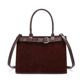 Vintage burgundy tote bag in frosted leather with silver buckle and crossbody strap - Tan