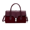 Elegant burgundy suede patchwork tote bag with silver rotary buckle and handle - Red