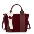 Borsa tote bordeaux retrò in pelle scamosciata e pelle con dettagli intrecciati - Rosso