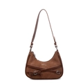 Sac demi-lune en cuir dépoli marron avec boucle nœud et détails de sangles - Marron