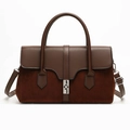 Vintage dark brown tote bag in a mixed leather texture with a silver metal turn-lock - Brown