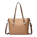 Borsa tote in pelle kaki con doppi manici e tracolla regolabile rimovibile - Cachi