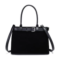 Black suede tote bag with silver buckle strap, dual handles and crossbody strap - Black