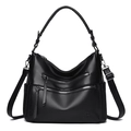 Black lychee textured leather tote bag with multi-zipper pockets and adjustable strap - Black