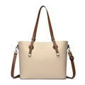 Borsa tote in pelle beige e marrone con logo a canguro e tracolla regolabile - Bianco Sporco