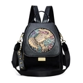 Black leather backpack featuring colorful elephant relief and golden hardware accents - Black