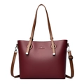 Large burgundy tote bag with pebble leather texture and adjustable shoulder strap - Red