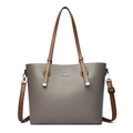 Taupe pebbled leather tote bag with brown straps and embossed kangaroo logo detail - Gray