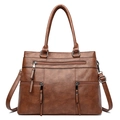 Borsa tote retrò in pelle PU marrone con tasche con zip e tracolla regolabile rimovibile - Giallo