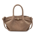 Brown matte wing bag with retro pleated texture and golden buckle in a front view - Khaki
