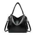 Large black pebbled leather tote bag with tassel zippers and shoulder strap for women - Black