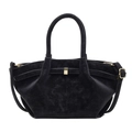 Matte black suede-textured wings handbag with gold-tone hardware and top handles - Black