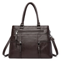 Borsa tote vintage marrone scuro in ecopelle martellata con tre zip frontali - Marrone