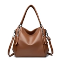 Dark brown faux leather tote bag with lychee texture and side tassel charms - Yellow
