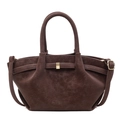 Vintage dark brown frosted wing tote bag with gold metal buckle and dual handles - Coffee